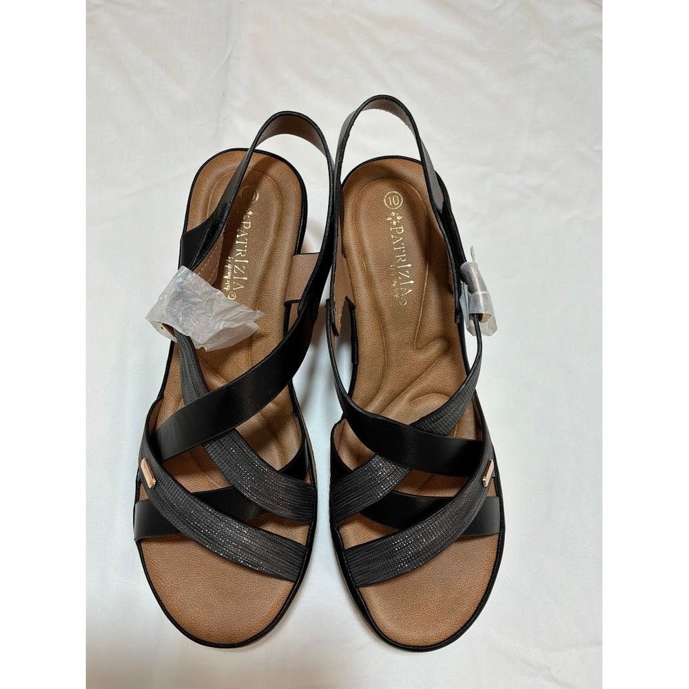 Patrizia Black Strappy Slingback Wedge Sandal Women Size 10 Shimmer Straps